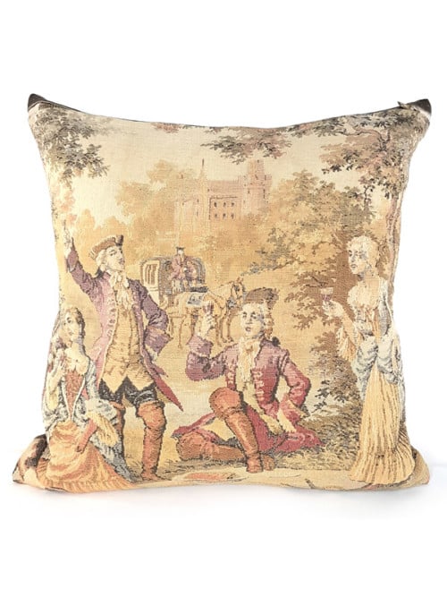 French Tapestry Throw Pillow Royal Hunting White Lady Front