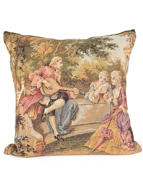 French Tapestry Throw Pillow Royal Picnic Guitar Front