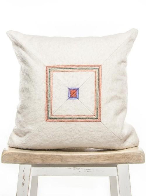 Mid Century Alpaca Striped Coral And Teal Square Pillow Front