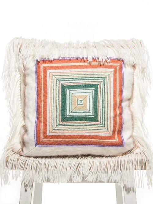 Mid Century Alpaca Striped Coral And Teal Square Pillow Front